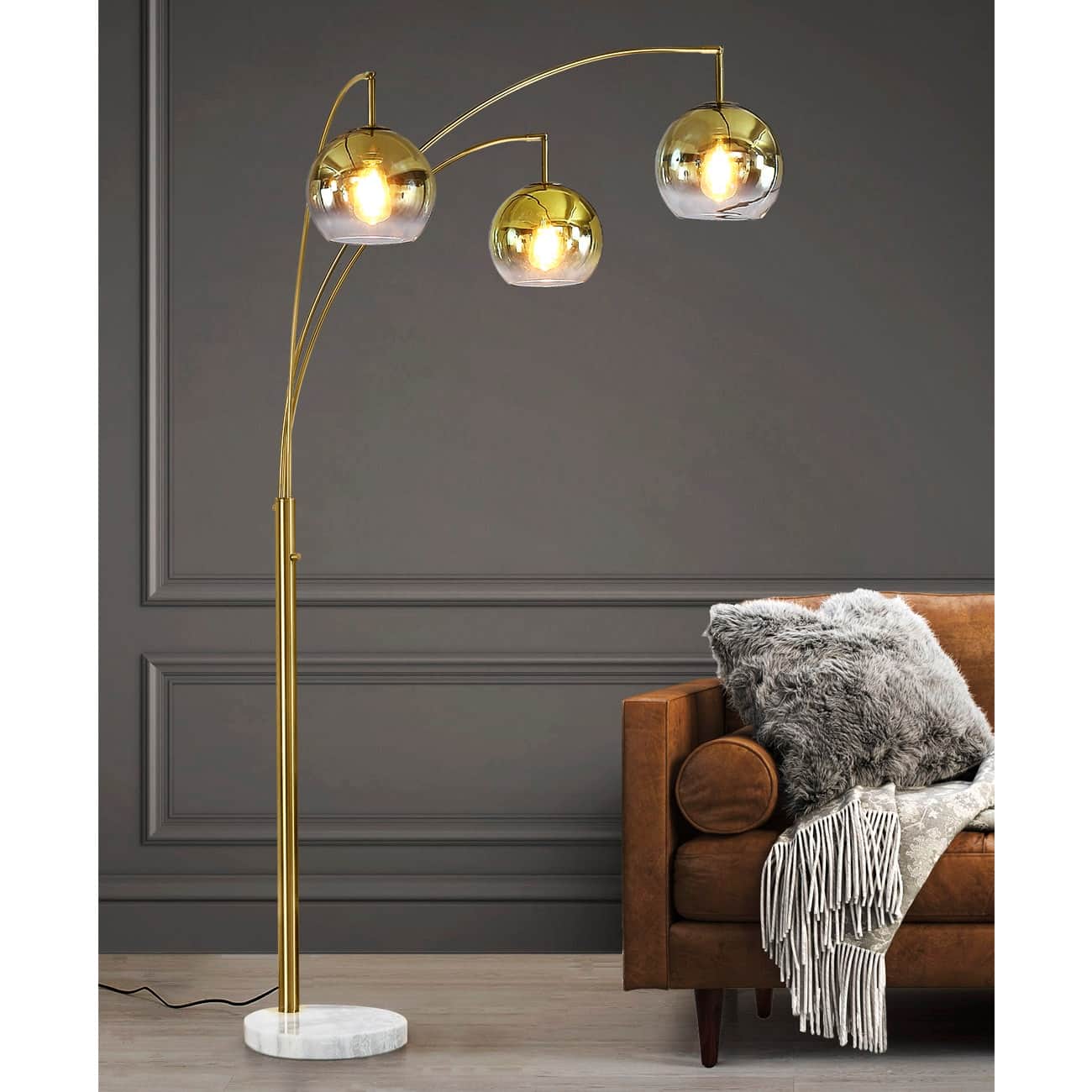 Metro 84"H Glass Globe 3-Light LED Dimmable Arch Floor Lamp with LED ...